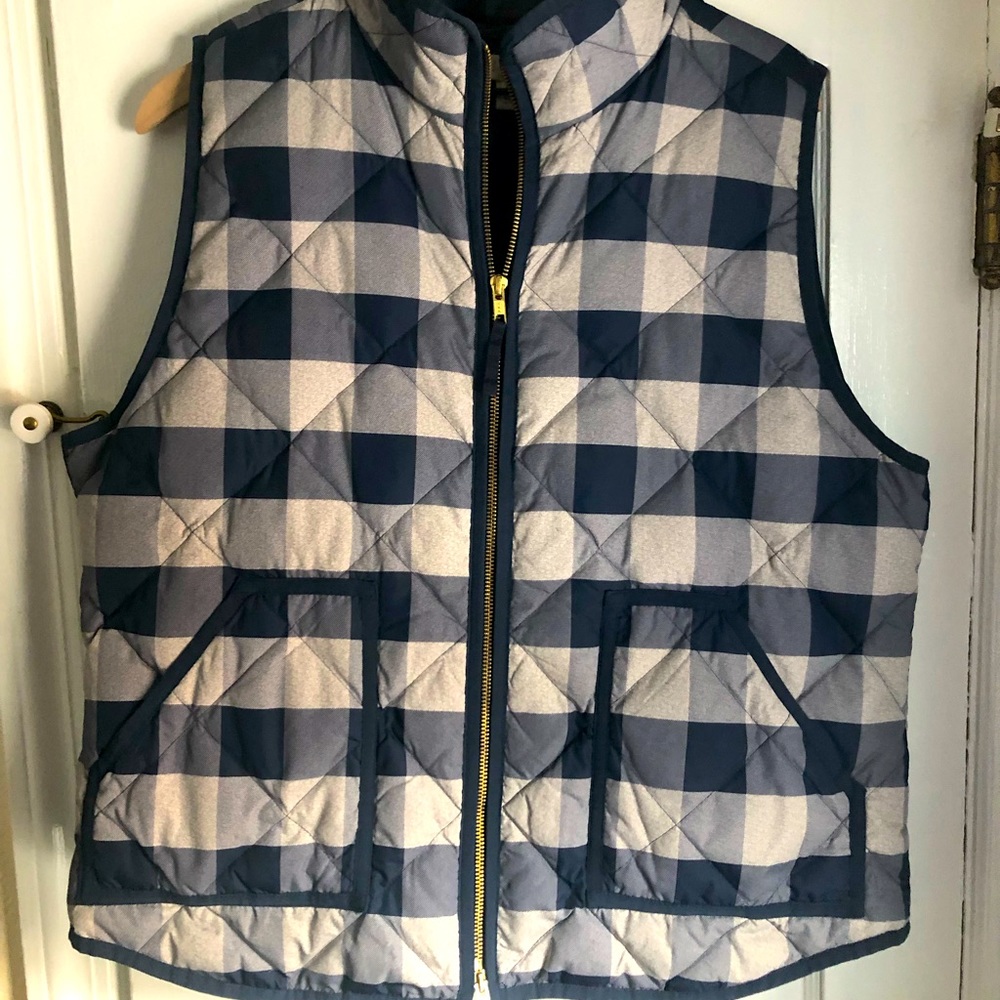 J Crew Buffalo Check Puffer Vest XL